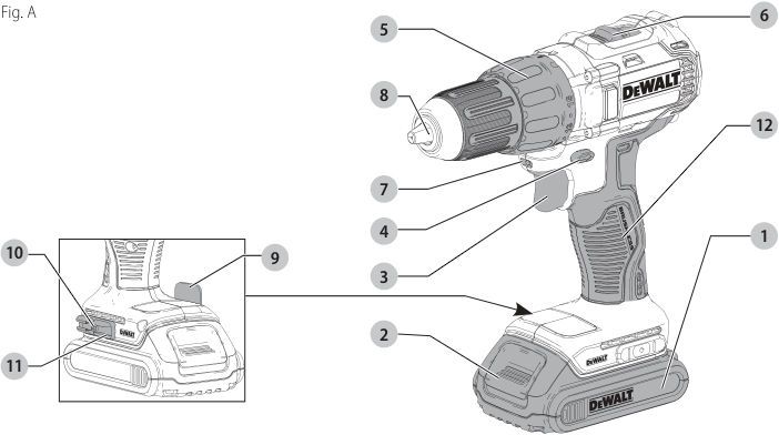 Diagram of the drill/driver components