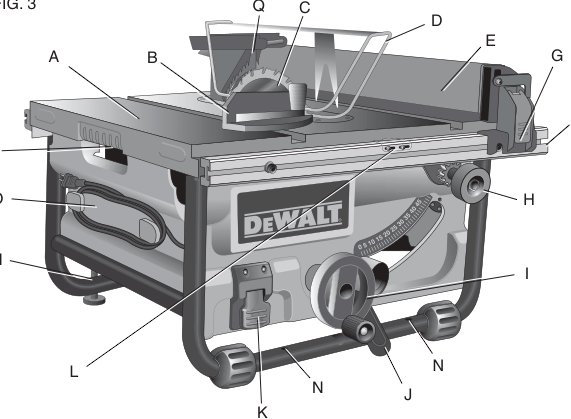 Table saw parts diagram