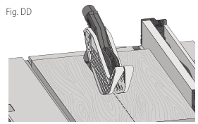 workpiece on fence on saw